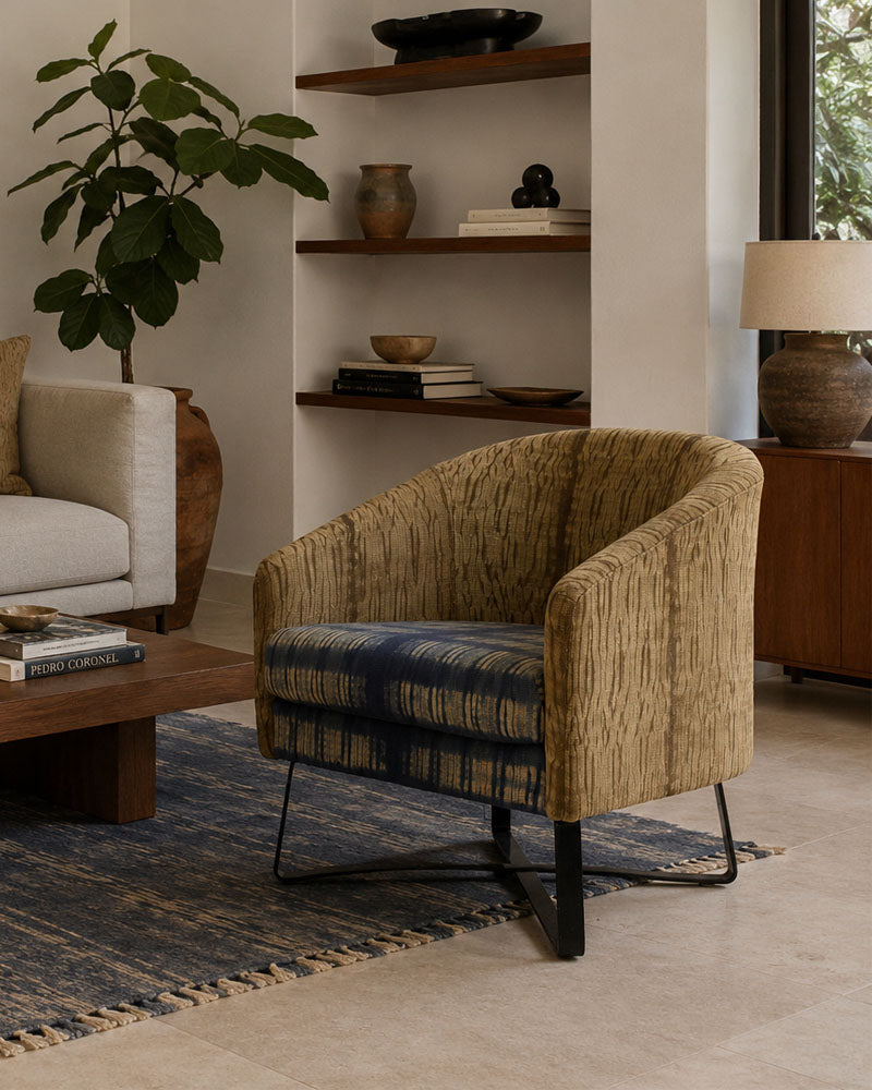 Sillón artesanal tapizado Shibori Azul y Verde | Mariana Vallejo