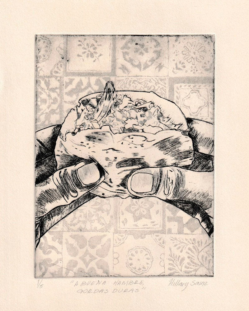 Grabado original "A buenas hambre gordas duras" | Hillary Sainz