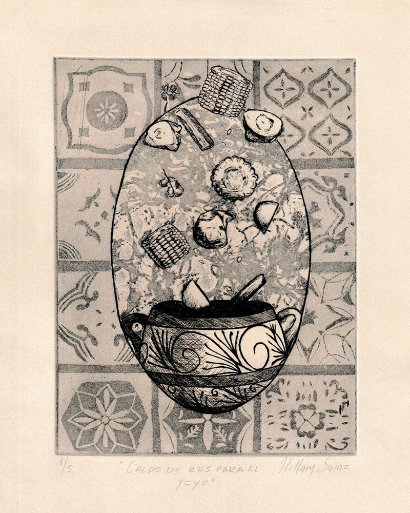 Grabado original "Caldo de res para el yeyo" | Hillary Sainz