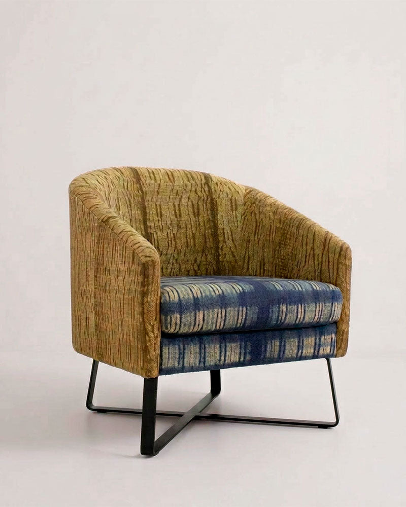 Sillón artesanal tapizado Shibori Azul y Verde | Mariana Vallejo